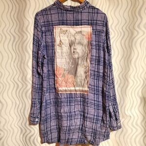 The Nu Vintage Stylish Blue Plaid Button Down Shirt with Artistic Back XL